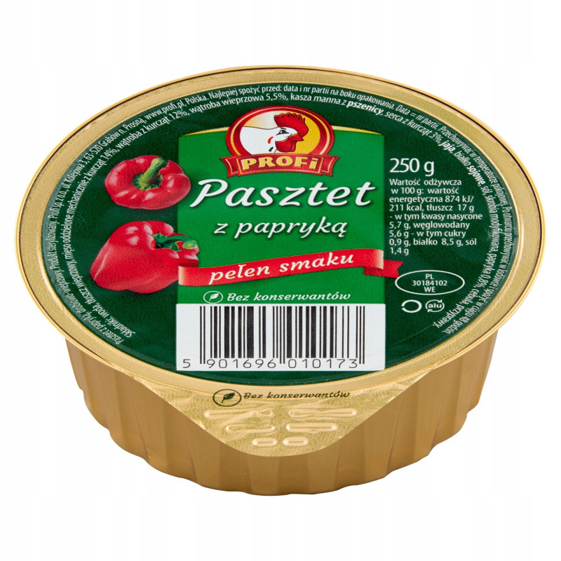 PASZTET DROBIOWO-WIEPRZOWY Z PAPRYKĄ bez konserwantów !DUŻY! 250g Profi