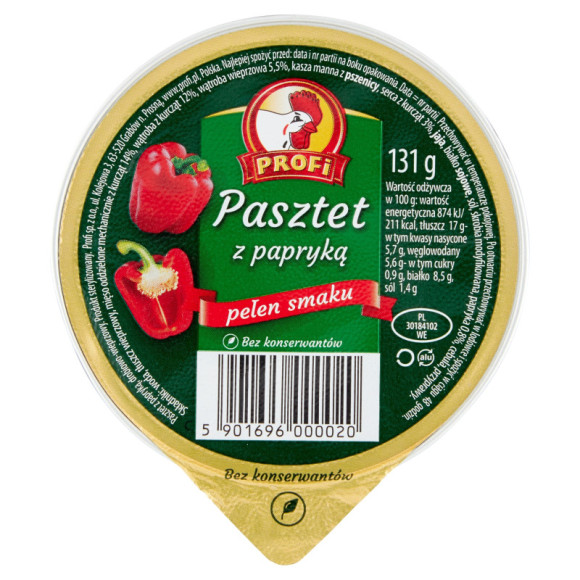 PASZTET DROBIOWO-WIEPRZOWY Z PAPRYKĄ PAPRYKOWY bez konserwantów 131g Profi PASZTET DROBIOWO-WIEPRZOWY Z PAPRYKĄ PAPRYKOWY bez konserwantów 131g Profi