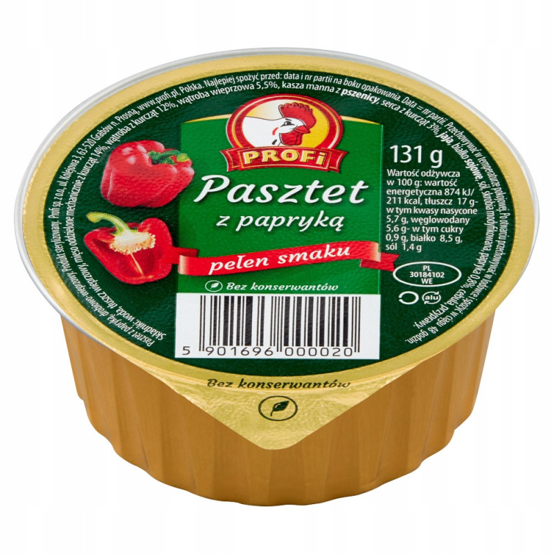 PASZTET DROBIOWO-WIEPRZOWY Z PAPRYKĄ PAPRYKOWY bez konserwantów 131g Profi