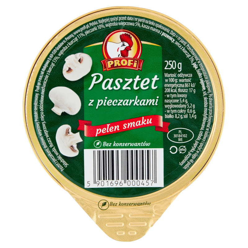 PASZTET DROBIOWO-WIEPRZOWY Z PIECZARKAMI bez konserwantów !DUŻY! 250g Profi