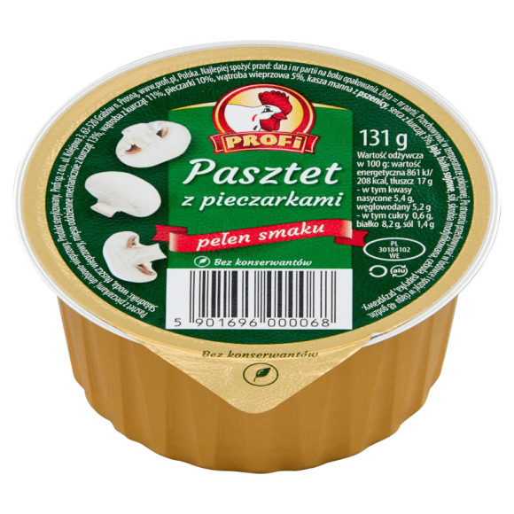 PASZTET DROBIOWO-WIEPRZOWY Z PIECZARKAMI bez konserwatów 131g Profi KOGUCIK PASZTET DROBIOWO-WIEPRZOWY Z PIECZARKAMI bez konserwatów 131g Profi KOGUCIK
