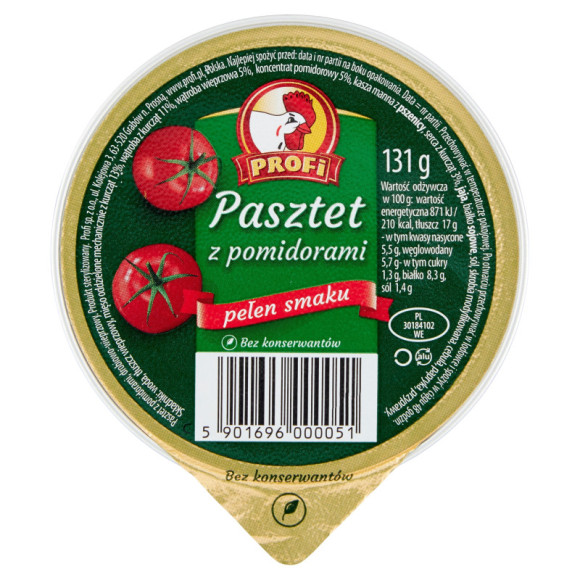 PASZTET DROBIOWO-WIEPRZOWY Z POMIDORAMI bez konserwantów 131g Profi KOGUCIK PASZTET DROBIOWO-WIEPRZOWY Z POMIDORAMI bez konserwantów 131g Profi KOGUCIK