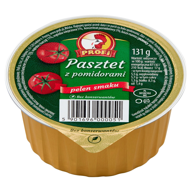 PASZTET DROBIOWO-WIEPRZOWY Z POMIDORAMI bez konserwantów 131g Profi KOGUCIK