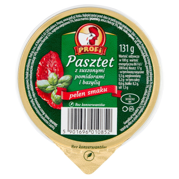 PASZTET DROBIOWO-WIEPRZOWY Z SUSZONYMI POMIDORAMI I BAZYLIĄ 131g Profi PASZTET DROBIOWO-WIEPRZOWY Z SUSZONYMI POMIDORAMI I BAZYLIĄ 131g Profi