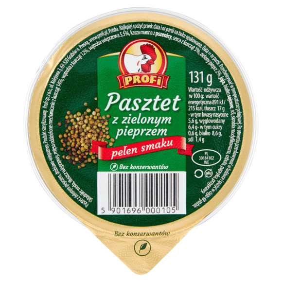 PASZTET DROBIOWO-WIEPRZOWY Z ZIELONYM PIEPRZEM 131g Profi Z KOGUCIKIEM PASZTET DROBIOWO-WIEPRZOWY Z ZIELONYM PIEPRZEM 131g Profi Z KOGUCIKIEM