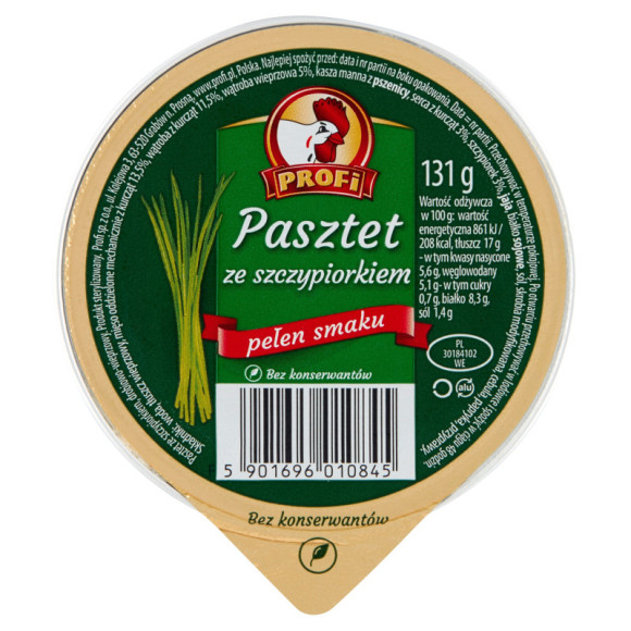 PASZTET DROBIOWO-WIEPRZOWY ZE SZCZYPIORKIEM bez konserwantów 131g Profi PASZTET DROBIOWO-WIEPRZOWY ZE SZCZYPIORKIEM bez konserwantów 131g Profi