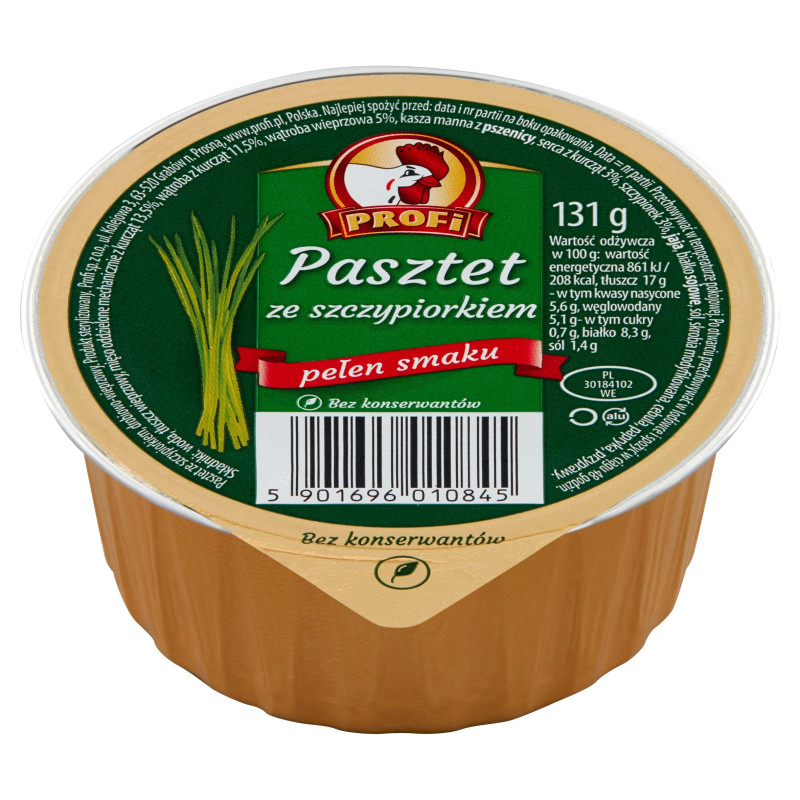 PASZTET DROBIOWO-WIEPRZOWY ZE SZCZYPIORKIEM bez konserwantów 131g Profi