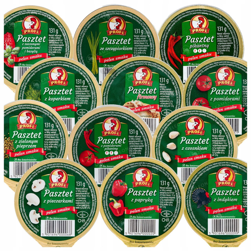 PASZTET DROBIOWO-WIEPRZOWY zestaw MIX RÓŻNYCH SMAKÓW 131g x12 1,57KG PROFI