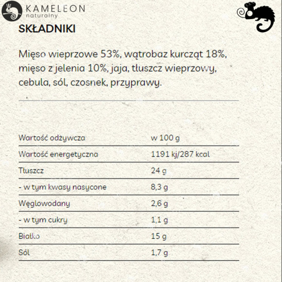 PASZTET DWORSKI Z JELENIEM WIEPRZ-DROB Z MIĘSEM Z JELENIA jeleń 130G PROFI