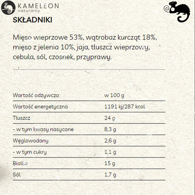 PASZTET DWORSKI Z JELENIEM WIEPRZ-DROB Z MIĘSEM Z JELENIA jeleń 130G PROFI