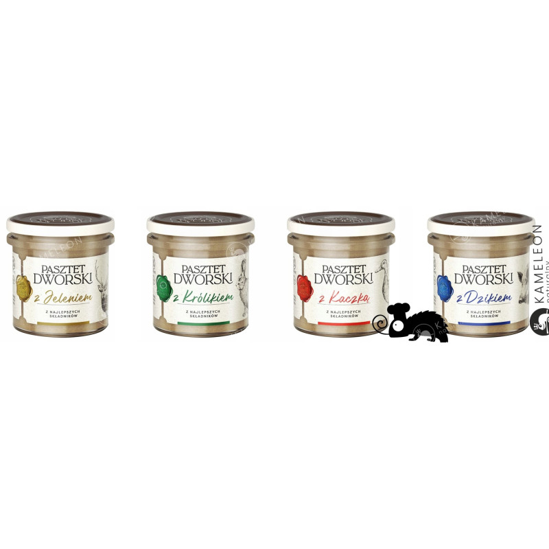 PASZTET DWORSKI Z KRÓLIKIEM DZIKIEM KACZKĄ JELENIEM mix 4 130g 0,52KG PROFI