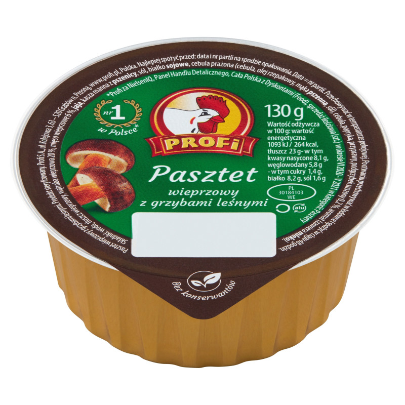 PASZTET WIEPRZOWY Z GRZYBAMI LEŚNYMI grzybowy grzyby 130g PROFI