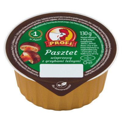 PASZTET WIEPRZOWY Z GRZYBAMI LEŚNYMI grzybowy grzyby 130g PROFI