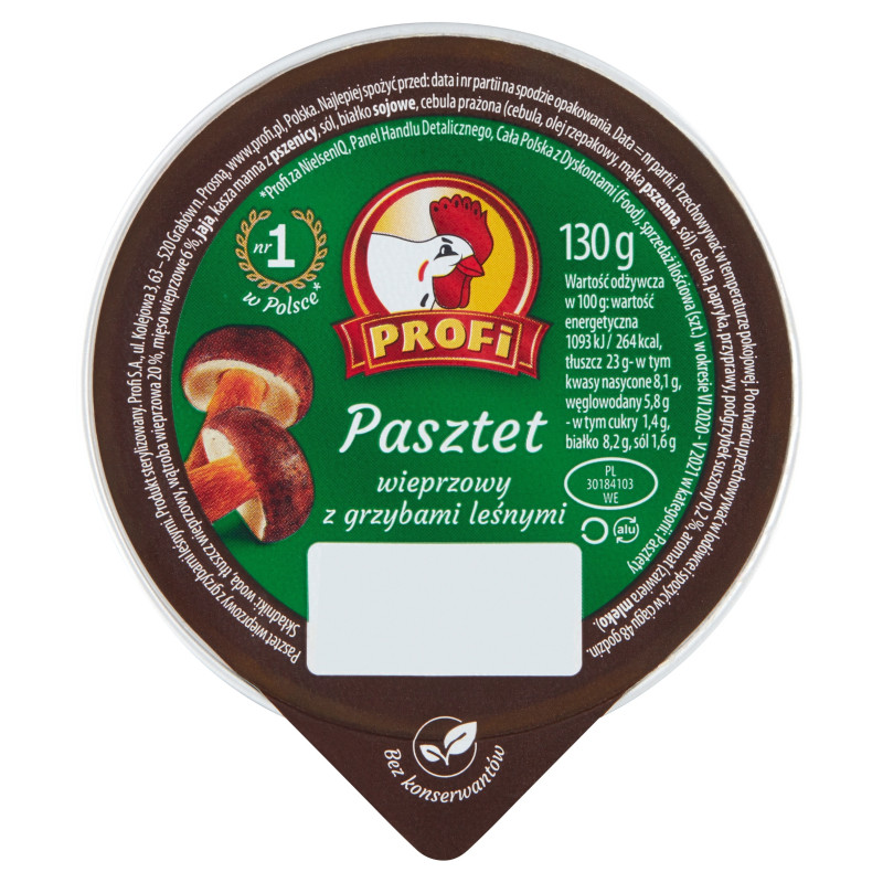 PASZTET WIEPRZOWY Z GRZYBAMI LEŚNYMI grzybowy grzyby 130g PROFI