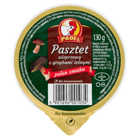 PASZTET WIEPRZOWY Z GRZYBAMI LEŚNYMI grzybowy grzyby 130g PROFI