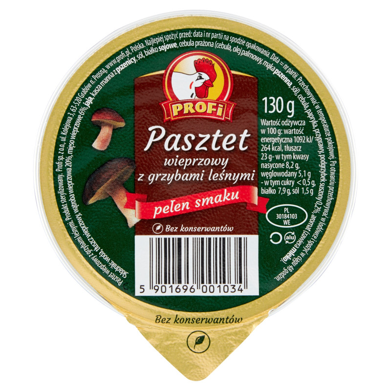 PASZTET WIEPRZOWY Z GRZYBAMI LEŚNYMI grzybowy grzyby 130g PROFI