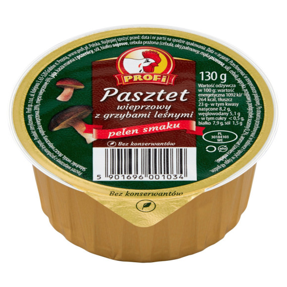 PASZTET WIEPRZOWY Z GRZYBAMI LEŚNYMI grzybowy grzyby 130g PROFI