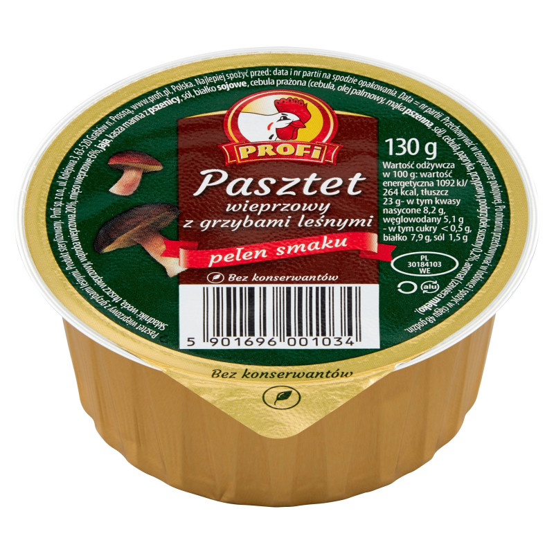 PASZTET WIEPRZOWY Z GRZYBAMI LEŚNYMI grzybowy grzyby 130g PROFI
