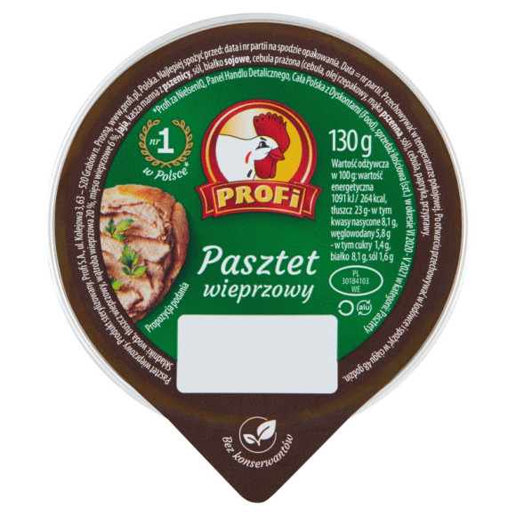 PASZTET WIEPRZOWY z kogucikiem 130g PROFI PASZTET WIEPRZOWY z kogucikiem 130g PROFI
