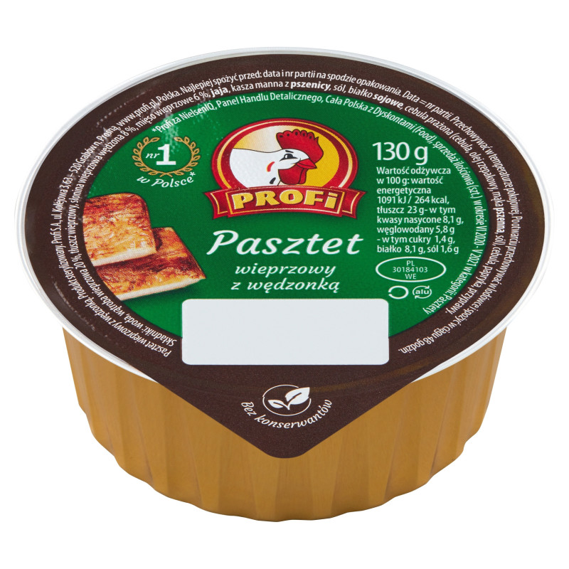 PASZTET WIEPRZOWY Z WĘDZONKĄ bez konserwantów 130g PROFI