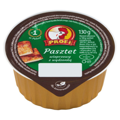 PASZTET WIEPRZOWY Z WĘDZONKĄ bez konserwantów 130g PROFI