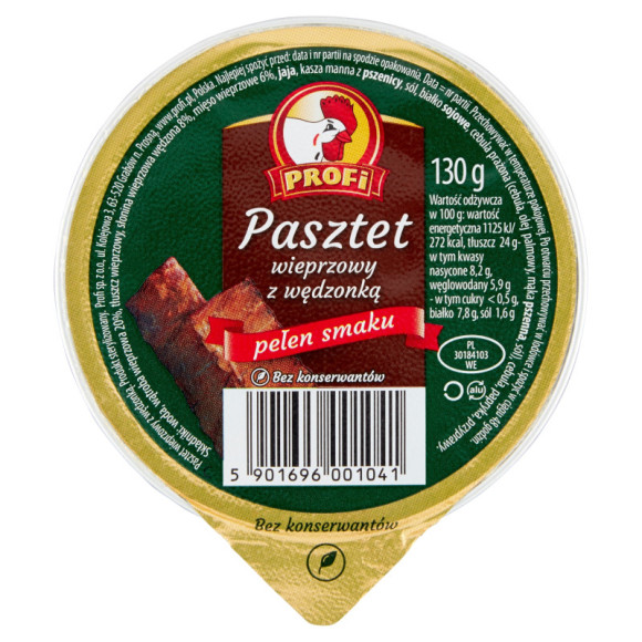 PASZTET WIEPRZOWY Z WĘDZONKĄ bez konserwantów 130g PROFI PASZTET WIEPRZOWY Z WĘDZONKĄ bez konserwantów 130g PROFI