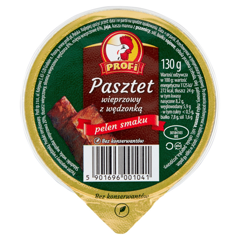 PASZTET WIEPRZOWY Z WĘDZONKĄ bez konserwantów 130g PROFI