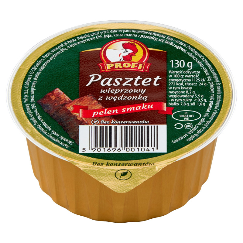 PASZTET WIEPRZOWY Z WĘDZONKĄ bez konserwantów 130g PROFI