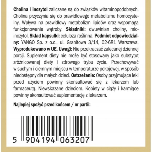 Yango CHOLINA + INOZYTOL 90 kaps wsparcie UKŁAD NERWOWY