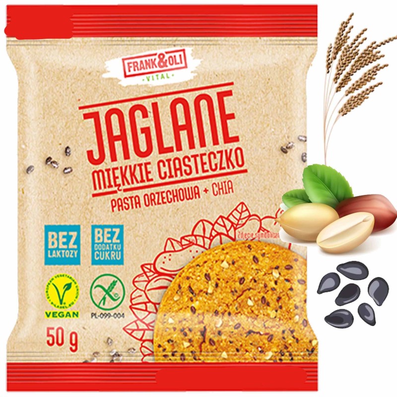 Frank&Oli CIASTKO JAGLANE PASTA ORZECHOWA CHIA 50G czerwone