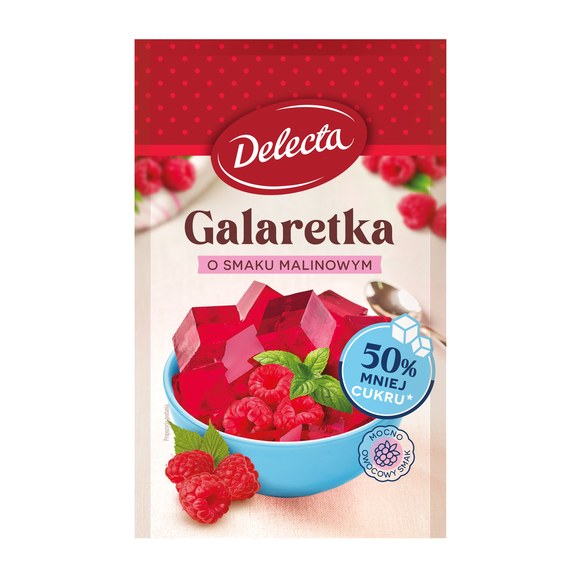 Delecta GALARETKA MALINOWA smak malinowy 50% MNIEJ CUKRU 36G