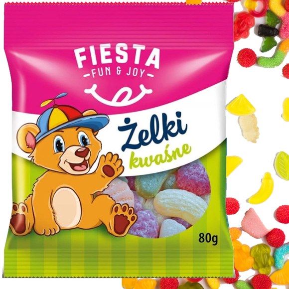 Fiesta ŻELKI 4 SMAKI słodko-kwaśna przekąska MIX 4 80g x4 =