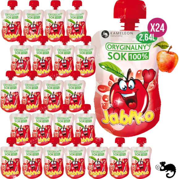 ORYGINALNY SOK MUS OWOCOWY BEZ CUKRU JABŁKOWY Jabłko + Wit.C 110ml x24 2,6L ORYGINALNY SOK MUS OWOCOWY BEZ CUKRU JABŁKOWY Jabłko + Wit.C 110ml x24 2,6L