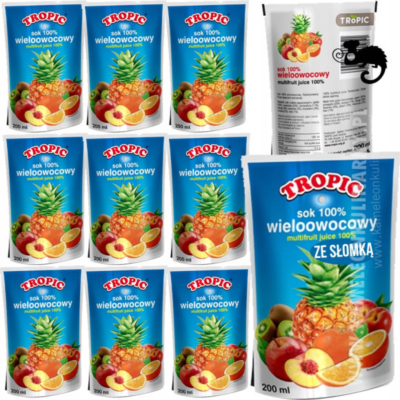 TROPIC 100% SOK WIELOOWOCOWY doypack ZE SŁOMKĄ 200ml 0,2L x10szt 2L TROPIC 100% SOK WIELOOWOCOWY doypack ZE SŁOMKĄ 200ml 0,2L x10szt 2L