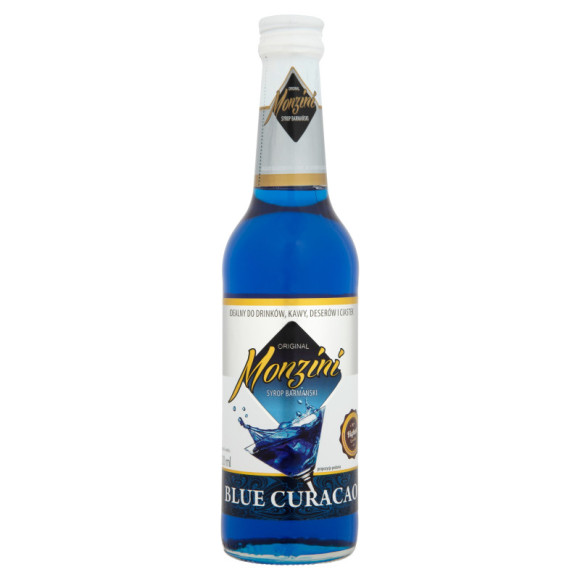 SYROP BARMAŃSKI BLUE CURACAO do drinków kawy deserów ciastek 320ml MONZINI SYROP BARMAŃSKI BLUE CURACAO do drinków kawy deserów ciastek 320ml MONZINI