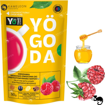 YOGODA MIESZANKA MIODOWO OWOCOWA do zrobienia NAPOJÓW MALINA Z MALINĄ 50g