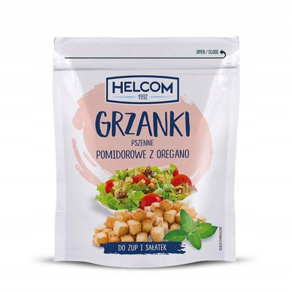 GRZANKI PSZENNE Z POMIDOREM I OREGANO do zup i sałatek 100g Helcom