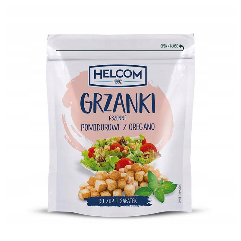 GRZANKI PSZENNE Z POMIDOREM I OREGANO do zup i sałatek 100g Helcom