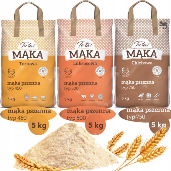 MĄKA PSZENNA zestaw mąk pszennych TYP 450 + 500 + 750 3szt po 5KG 15KG TOTA MĄKA PSZENNA zestaw mąk pszennych TYP 450 + 500 + 750 3szt po 5KG 15KG TOTA