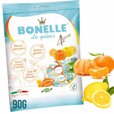BONELLE WEGAŃSKIE ŻELKI ze stewią CYTRYNA MANDARYNKA 90g bez cukru glutenu