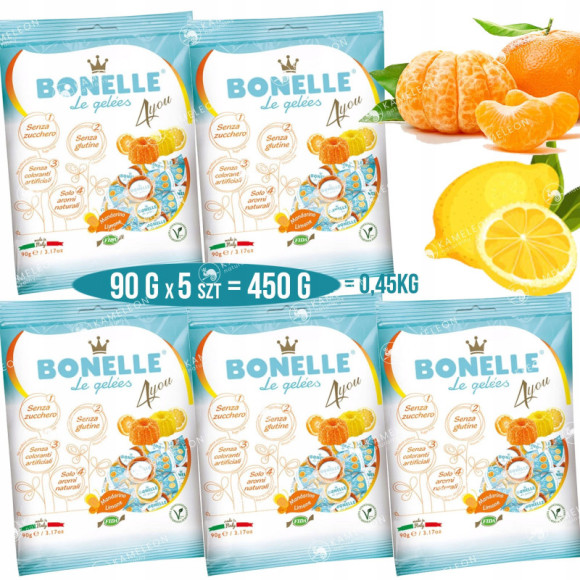 ŻELKI WEGAŃSKIE Bez Cukru Glutenu Żelatyny CYTRYNA MANDARYNKA 450g BONELLE ŻELKI WEGAŃSKIE Bez Cukru Glutenu Żelatyny CYTRYNA MANDARYNKA 450g BONELLE