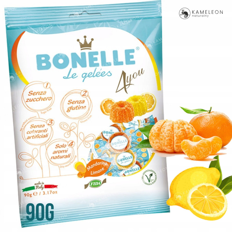 ŻELKI WEGAŃSKIE Bez Cukru Glutenu Żelatyny CYTRYNA MANDARYNKA 450g BONELLE