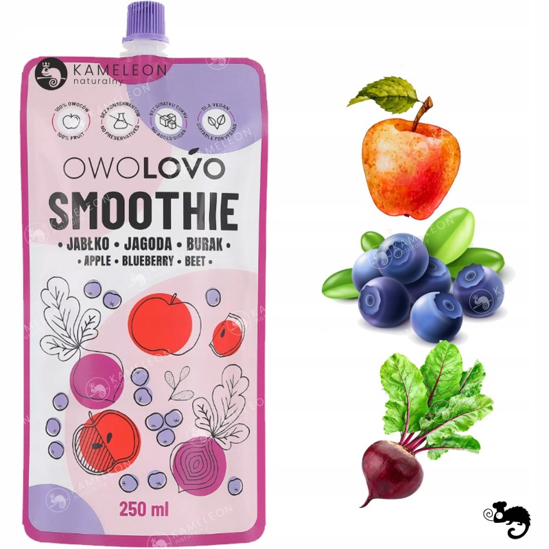 OWOLOVO SMOOTHIE mus owocowy bez cukru JABŁKO JAGODA BURAK