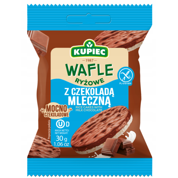 Kupiec WAFLE RYŻOWE bezglutenowe W CZEKOLADZIE MLECZNEJ 30g