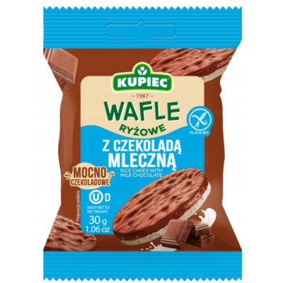 Kupiec WAFLE RYŻOWE bezglutenowe W CZEKOLADZIE MLECZNEJ 30g