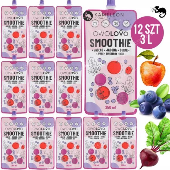 OWOLOVO SMOOTHIE mus owocowy bez cukru JABŁKO JAGODA BURAK