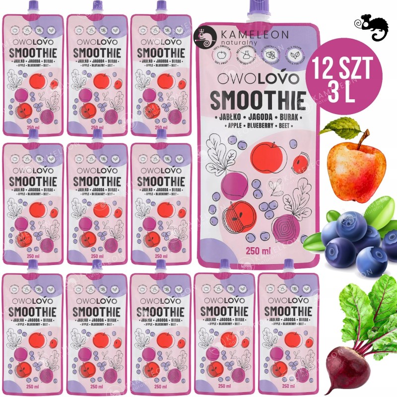 OWOLOVO SMOOTHIE mus owocowy bez cukru JABŁKO JAGODA BURAK