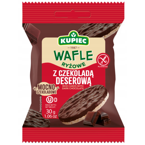 Kupiec WAFLE RYŻOWE bezglutenowe W CZEKOLADZIE DESEROWEJ 30g