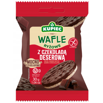 Kupiec WAFLE RYŻOWE bezglutenowe W CZEKOLADZIE DESEROWEJ 30g