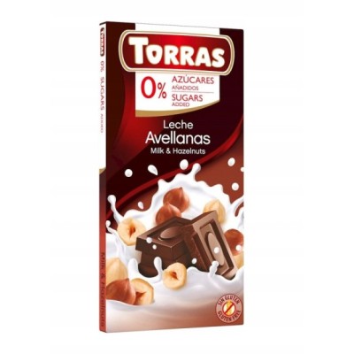 Torras CZEKOLADA MLECZNA Z ORZECHAMI LASKOWYMI bez cukru 75g